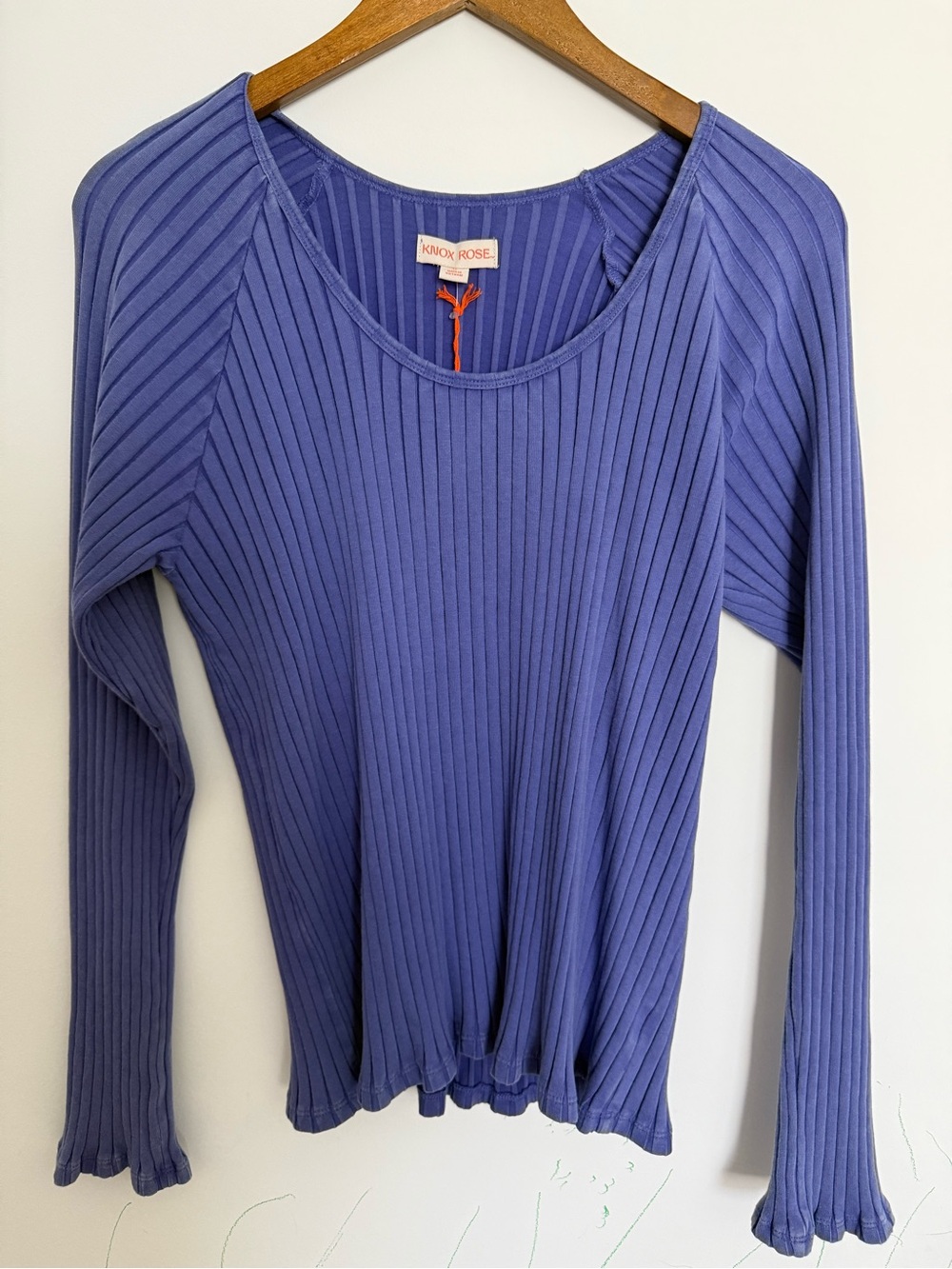Knox Rose Periwinkle Ribbed Long Sleeve Scoop Neck Top